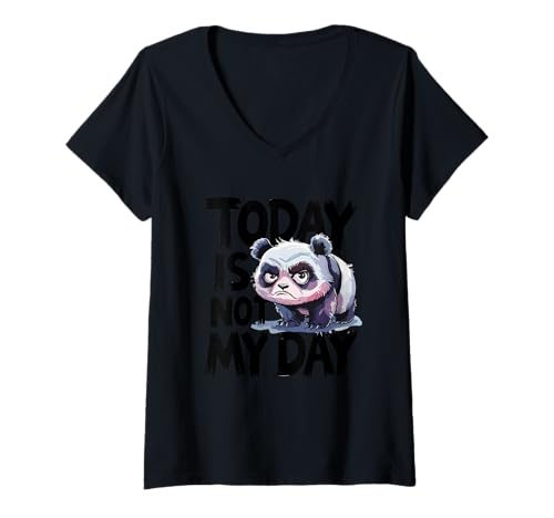 Damen Grumpy Panda Stimmung T-Shirt mit V-Ausschnitt Damen Grumpy Panda Stimmung T-Shirt mit V-Ausschnitt von Grumpy Panda Mood Humor Funny Expression