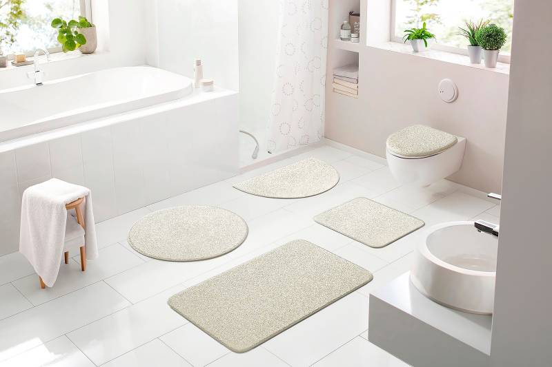 Grund Badematte "Melos, Badvorleger, Badezimmer Teppich, sehr weich" Höhe 27 mm rutschhemmend beschichtet fußbodenheizungsgeeignet melierte Optik, sehr weicher Flor, Melange-Effekt, Made in Europe von Grund