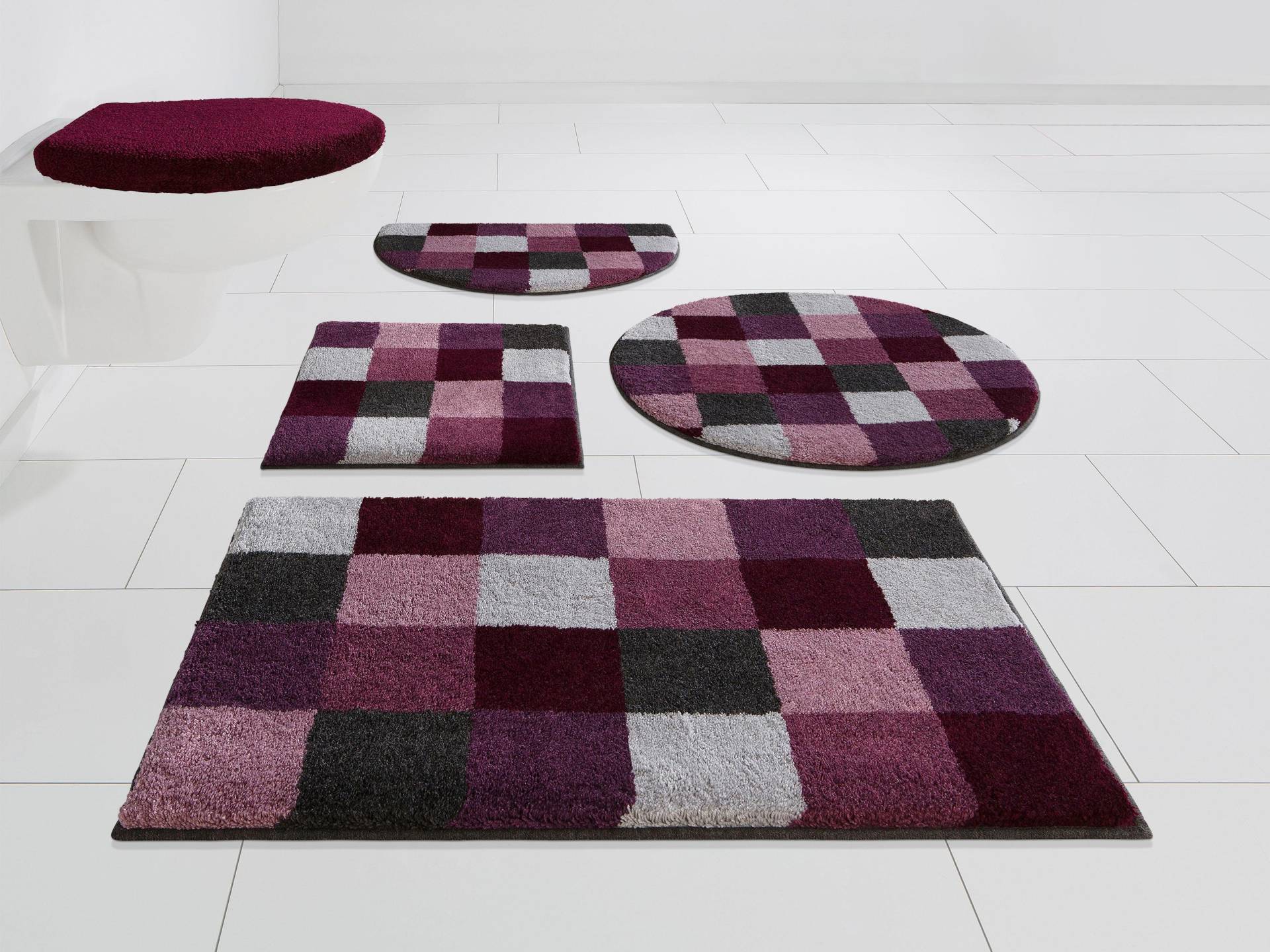 Grund Badematte "Mosaik, Badvorleger, Badezimmer Teppich, sehr weich" Höhe 20 mm rutschhemmend beschichtet fußbodenheizungsgeeignet angenehm weich, auch als 3 teiliges Set erhältlich, Made in Europe von Grund