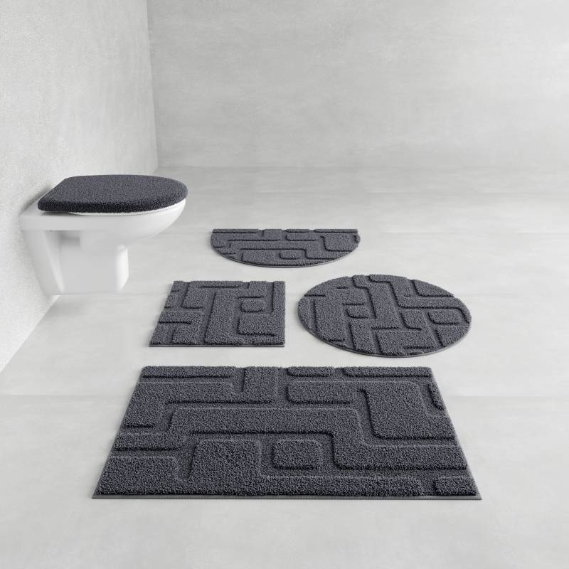 Grund Badematte "Riana, Badvorleger, Badezimmer Teppich, sehr weich" Höhe 20 mm rutschhemmend beschichtet schnell trocknend Modernes Design mit Linien in Hoch-Tief-Struktur, Made in Europe von Grund