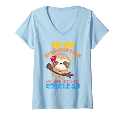 Damen Erstklässler Faultier Zuckertüte Schulanfang Einschulung T-Shirt mit V-Ausschnitt Damen Erstklässler Faultier Zuckertüte Schulanfang Einschulung T-Shirt mit V-Ausschnitt von Grundschüler Schulkind Einschulung