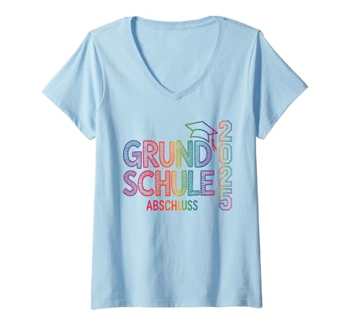 Damen Abschluss Grundschule 2025 Grundschule Abschied Abgänger T-Shirt mit V-Ausschnitt von Grundschule Abschluss Grundschule Geschafft 2025