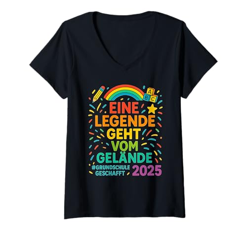 Damen Grundschule 2025 Eine Legende Geht Vom Gelände T-Shirt mit V-Ausschnitt Damen Grundschule 2025 Eine Legende Geht Vom Gelände T-Shirt mit V-Ausschnitt von Grundschule Eine Legende Geht Vom 2025