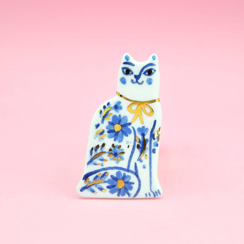 Delft Blue Keramik Pin Brosche, Katzen Schmuck, Geschenk Für Cat Lady von GruniCeramica