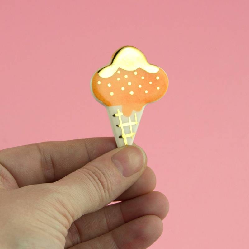 Eis Keramik Brosche - Orange von GruniCeramica