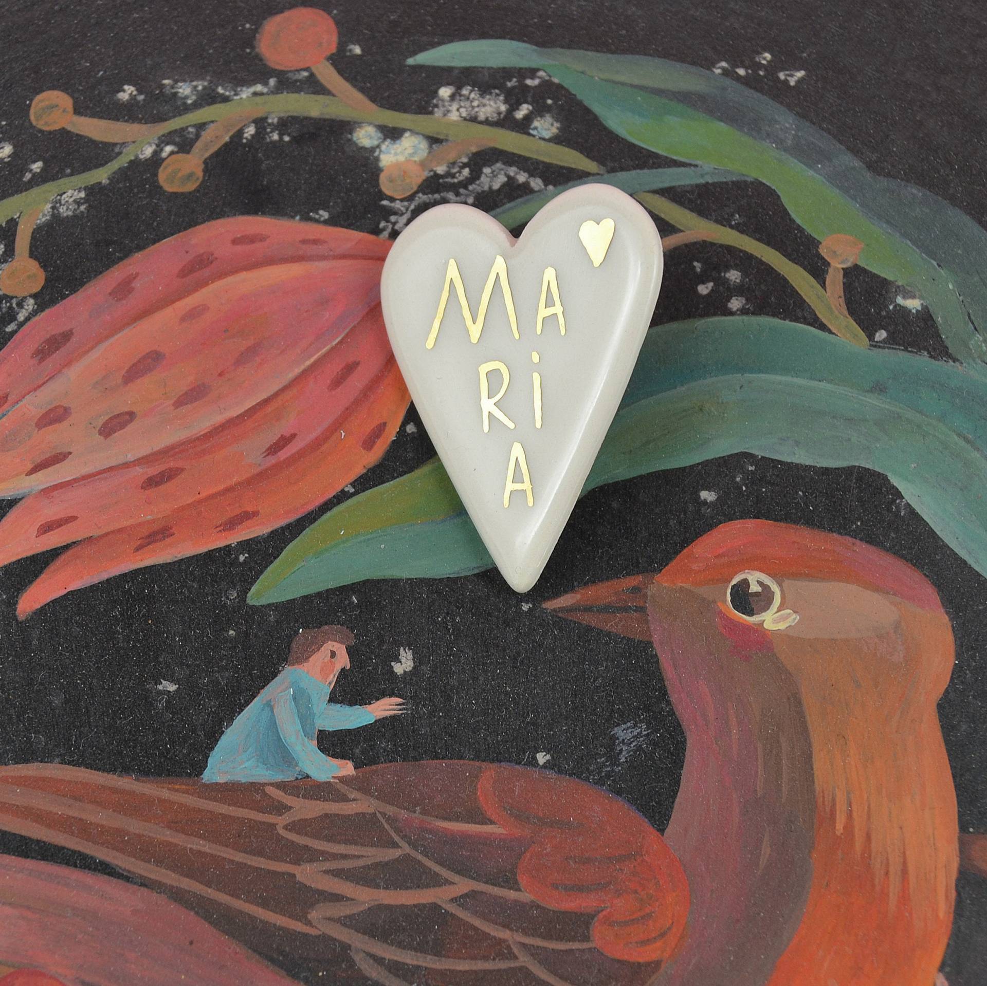 Personalisierte Herz Keramik Brosche, Individuelles Geschenk Zum Valentinstag von GruniCeramica