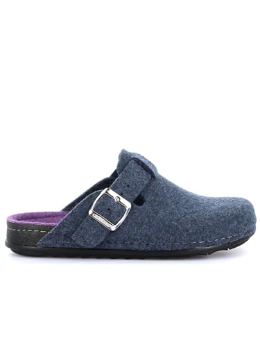 GRUNLAND PILA CI2972 blau-lila Damen-Slipper mit Filzschnalle 37 von GRÜNLAND il benessere è naturale