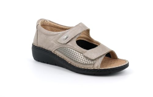 GRÜNLAND Damen NESI Komfort-Offener Schuh mit doppelt verstellbarem Riemen, Profilsohle, Herausnehmbare Innensohle aus Kork und Leder und 4 cm hohem Keilabsatz, Tortora, 41 EU von GRÜNLAND