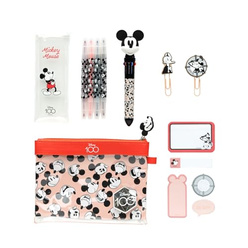 Grupo Erik Disney Mickey Schreibwarenset zum 100. Jahrestag – Federmäppchen mit Material – Schreibwaren-/Schulset – Disney-Federmäppchen, weiß, 25x15 cm, Schreibwaren-Set von Grupo Erik