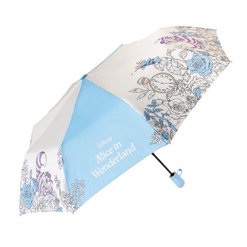 Grupo Erik Taschen Regenschirm Automatik Disney Alice im Wunderland Regenschirm Klein - Regenschirm Kinder und Erwachsene - Taschenschirm Automatik Offizieller Disney Merch Blau von Grupo Erik