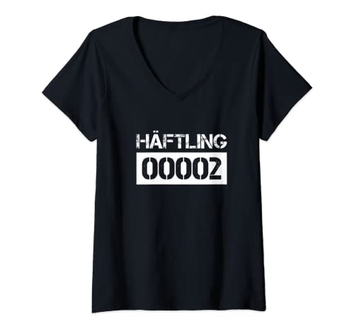 Damen Häftling Kostüm Karneval Verkleidung Gefangener Partnerlook T-Shirt mit V-Ausschnitt Damen Häftling Kostüm Karneval Verkleidung Gefangener Partnerlook T-Shirt mit V-Ausschnitt von Gruppenkostüm Gefängnis Sträfling 1 bis 5 Fasching