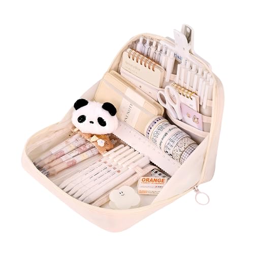 Grurun Federmäppchen, niedlich, Kawaii, großes Fassungsvermögen, ästhetischer Reißverschluss, Stifthalter, Organizer-Tasche für Kinder (Beige) von Grurun