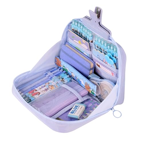 Grurun Federmäppchen, niedlich, Kawaii, großes Fassungsvermögen, ästhetischer Reißverschluss, Stifthalter, Organizer-Tasche für Kinder (blau) von Grurun
