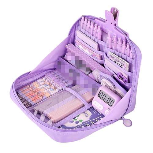Grurun Federmäppchen, niedlich, Kawaii, großes Fassungsvermögen, ästhetischer Reißverschluss, Stifthalter, Organizer-Tasche für Kinder (lila) von Grurun