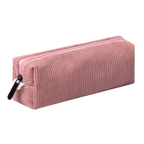 Grurun Federmäppchen aus Kord, niedlich, ästhetisch, für Studenten, für Damen und Mädchen, Kosmetiktasche, Make-up, Geldbörse (einfarbig, Rosa) von Grurun
