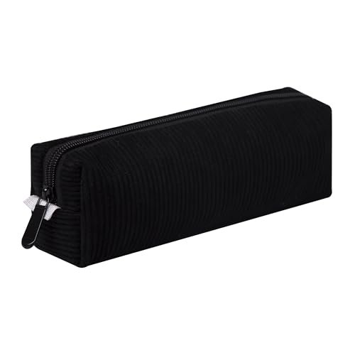 Grurun Federmäppchen aus Kord, niedlich, ästhetisch, für Studenten, für Damen und Mädchen, Kosmetiktasche, Make-up, Geldbörse (einfarbig, schwarz) von Grurun