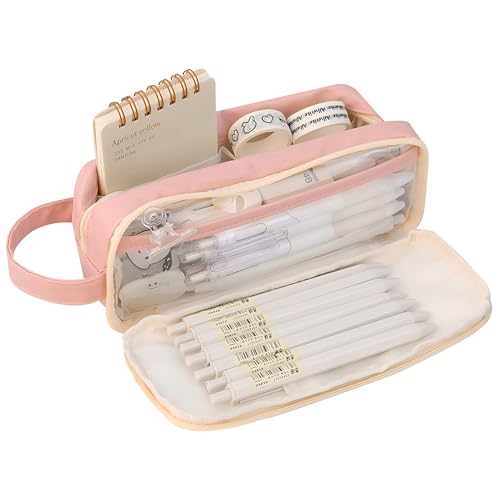 Grurun Federmäppchen mit großem Fassungsvermögen, großes Federmäppchen, großes Federmäppchen, Stifteetui, Stiftebox, Organizer, einfache Aufbewahrung, ästhetische Schreibwaren, Kosmetiktasche (Rosa) von Grurun