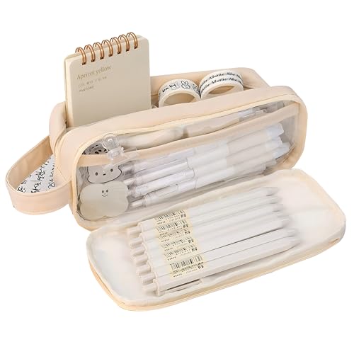 Grurun Federmäppchen mit großem Fassungsvermögen, großes Federmäppchen, großes Federmäppchen, Stifteetui, Stiftebox, Organizer, einfache Aufbewahrung, ästhetische Schreibwaren, Kosmetiktasche (weiß) Grurun Federmäppchen mit großem Fassungsvermögen, großes Federmäppchen, großes Federmäppchen, Stifteetui, Stiftebox, Organizer, einfache Aufbewahrung, ästhetische Schreibwaren, Kosmetiktasche (weiß) von Grurun