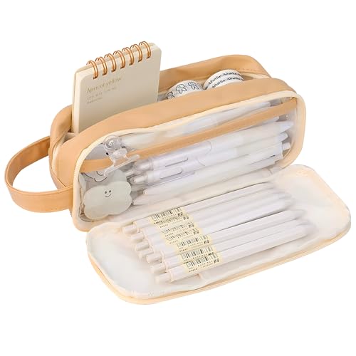 Grurun Federmäppchen mit großem Fassungsvermögen, großes Federmäppchen, großes Federmäppchen, Stifteetui, Stiftebox, Organizer, einfache Aufbewahrung, ästhetische Schreibwaren, Kosmetiktasche (braun) Grurun Federmäppchen mit großem Fassungsvermögen, großes Federmäppchen, großes Federmäppchen, Stifteetui, Stiftebox, Organizer, einfache Aufbewahrung, ästhetische Schreibwaren, Kosmetiktasche (braun) von Grurun