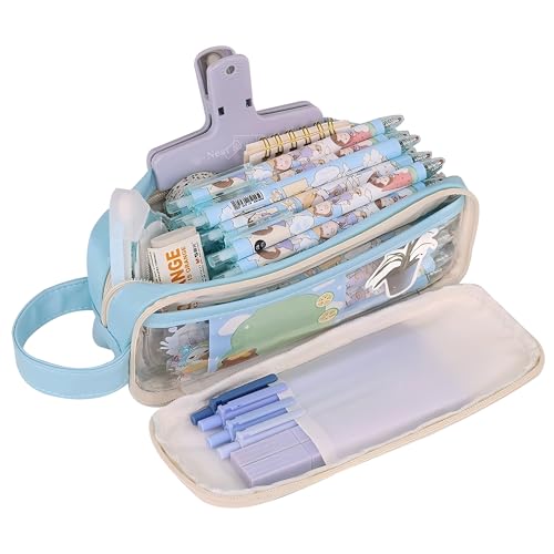 Grurun Federmäppchen mit großem Fassungsvermögen, großes Federmäppchen, großes Federmäppchen, Stifteetui, Stiftebox, Organizer, einfache Aufbewahrung, ästhetische Schreibwaren, Kosmetiktasche (blau) Grurun Federmäppchen mit großem Fassungsvermögen, großes Federmäppchen, großes Federmäppchen, Stifteetui, Stiftebox, Organizer, einfache Aufbewahrung, ästhetische Schreibwaren, Kosmetiktasche (blau) von Grurun