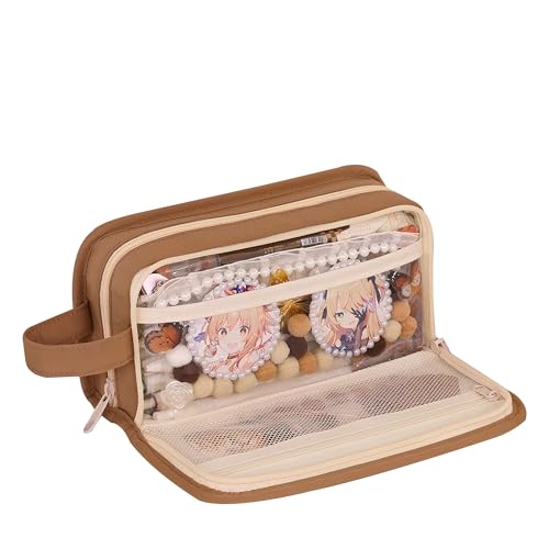 Grurun Großes Federmäppchen, großes Fassungsvermögen, ästhetische Stifte-Kosmetiktasche, Stift-Schreibwaren-Organizer, einfach, College, Büro, Zuhause, Reisen, Aufbewahrungstasche (Kaffee) von Grurun