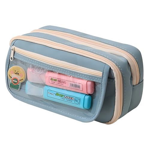 Grurun Großes Federmäppchen, großes Fassungsvermögen, ästhetische Stifte-Kosmetiktasche, Stift-Schreibwaren-Organizer, einfach, College, Büro, Zuhause, Reisen, Aufbewahrungstasche (blau) von Grurun