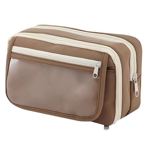 Grurun Großes Federmäppchen, großes Fassungsvermögen, ästhetische Stifte-Kosmetiktasche, Stift-Schreibwaren-Organizer, einfach, College, Büro, Zuhause, Reisen, Aufbewahrungstasche (braun) von Grurun