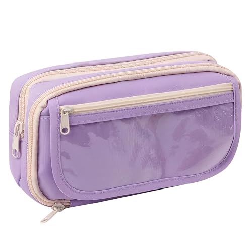 Grurun Großes Federmäppchen, großes Fassungsvermögen, ästhetische Stifte-Kosmetiktasche, Stift-Schreibwaren-Organizer, einfach, College, Büro, Zuhause, Reisen, Aufbewahrungstasche (lila) von Grurun