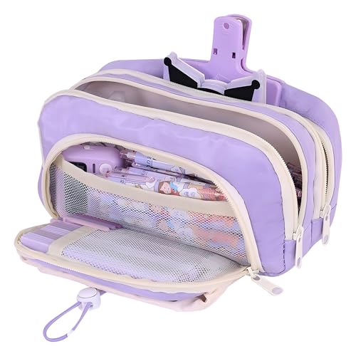 Grurun Großes Federmäppchen, großes Fassungsvermögen, ästhetische Stifte-Kosmetiktasche, Stift-Schreibwaren-Organizer, einfach, College, Büro, Zuhause, Reisen, Aufbewahrungstasche (lila) von Grurun