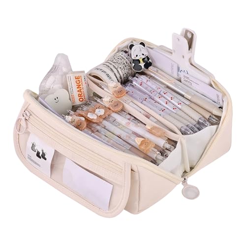 Grurun Großes Federmäppchen, großes Federmäppchen, große Kapazität, ästhetische Stift-Kosmetiktasche, Stift-Schreibwaren-Organizer, einfach, College, Büro, Zuhause, Reisen, Aufbewahrungstasche (beige) Grurun Großes Federmäppchen, großes Federmäppchen, große Kapazität, ästhetische Stift-Kosmetiktasche, Stift-Schreibwaren-Organizer, einfach, College, Büro, Zuhause, Reisen, Aufbewahrungstasche (beige) von Grurun