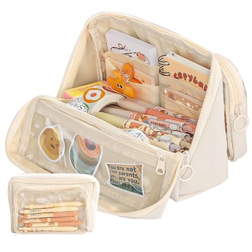 Grurun Großes Federmäppchen, großes Federmäppchen, große Kapazität, ästhetische Stift-Kosmetiktasche, Stift-Schreibwaren-Organizer, einfach, College, Büro, Zuhause, Reisen, Aufbewahrungstasche (beige) Grurun Großes Federmäppchen, großes Federmäppchen, große Kapazität, ästhetische Stift-Kosmetiktasche, Stift-Schreibwaren-Organizer, einfach, College, Büro, Zuhause, Reisen, Aufbewahrungstasche (beige) von Grurun