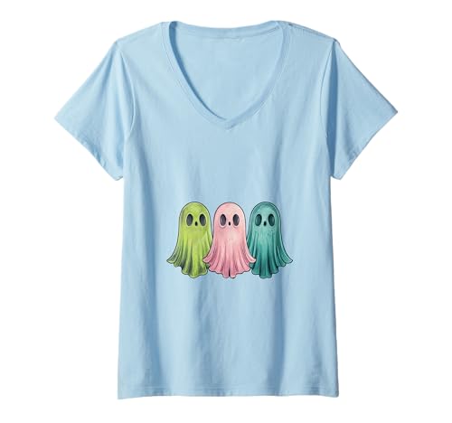Damen Halloween gruselig Geister T-Shirt mit V-Ausschnitt Damen Halloween gruselig Geister T-Shirt mit V-Ausschnitt von Grusel Geist Kostüm Geschenkidee