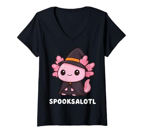 Damen Spooksalotl Halloween Axolotl T-Shirt mit V-Ausschnitt Damen Spooksalotl Halloween Axolotl T-Shirt mit V-Ausschnitt von Gruselig Halloween Geist Kostüm Süßer Axolotl