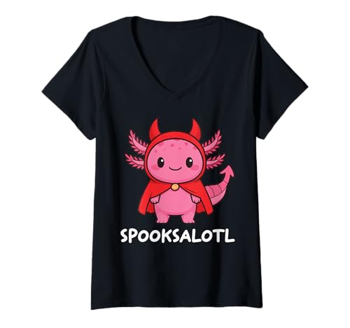 Damen Spooksalotl Halloween Axolotl T-Shirt mit V-Ausschnitt Damen Spooksalotl Halloween Axolotl T-Shirt mit V-Ausschnitt von Gruselig Halloween Geist Kostüm Süßer Axolotl