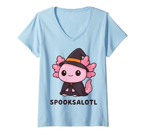 Damen Spooksalotl Halloween Axolotl T-Shirt mit V-Ausschnitt Damen Spooksalotl Halloween Axolotl T-Shirt mit V-Ausschnitt von Gruselig Halloween Geist Kostüm Süßer Axolotl