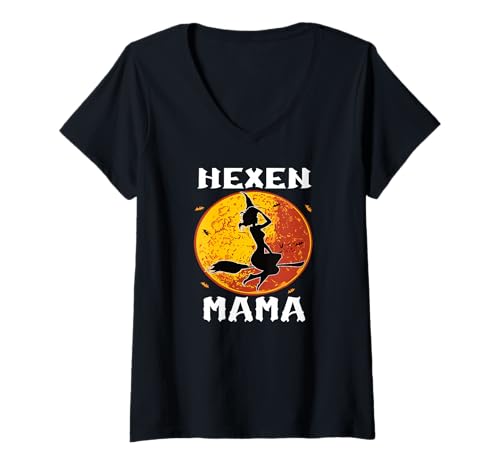 Damen Mama Hexe Halloween Kostüm Damen Mutter Hexen T-Shirt mit V-Ausschnitt von Gruselige Familien Gruppen Halloween Hexen Kostüme