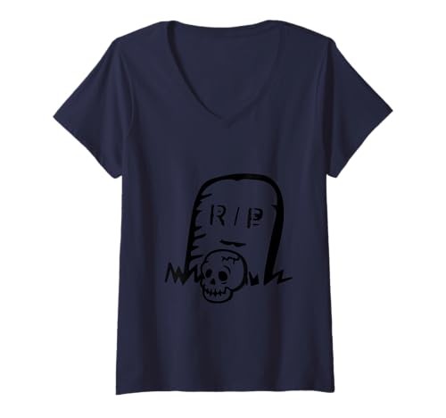 Damen Gruseliger RIP-Grabstein mit Totenschädel – Halloween Design T-Shirt mit V-Ausschnitt Damen Gruseliger RIP-Grabstein mit Totenschädel – Halloween Design T-Shirt mit V-Ausschnitt von Gruselige Halloween Motive