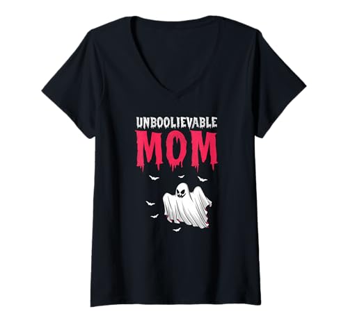 Damen Unheimliche Halloween Mama Spukgeist Spaß T-Shirt mit V-Ausschnitt Damen Unheimliche Halloween Mama Spukgeist Spaß T-Shirt mit V-Ausschnitt von Gruselige Mutterliebe mit Humor
