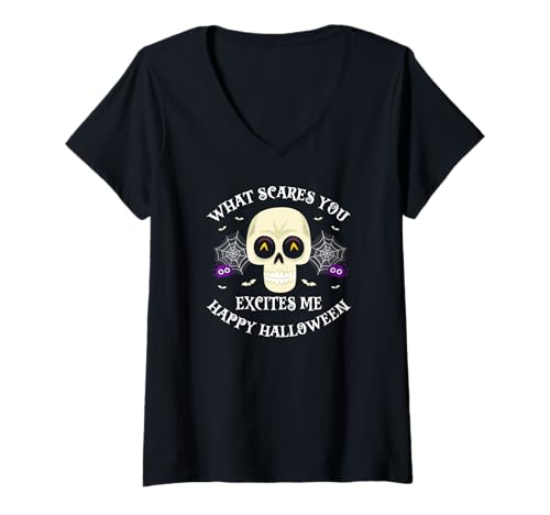 Damen Lustiger Totenkopf Halloween Humor was Dich Erschreckt T-Shirt mit V-Ausschnitt von Gruselige Süße Totenkopf Fans Halloween