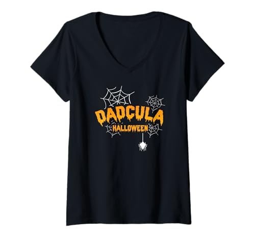 Damen Dadcula Halloween Vampir Papa Kostümwitz Lustig T-Shirt mit V-Ausschnitt Damen Dadcula Halloween Vampir Papa Kostümwitz Lustig T-Shirt mit V-Ausschnitt von Gruseliger Halloween Humor für coole Väter