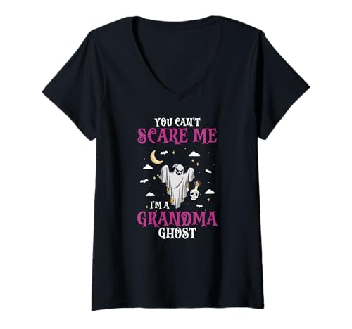 Damen Du Kannst Mich Nicht Erschrecken Lustiger Geist Szene T-Shirt mit V-Ausschnitt von Gruseliger Humor Für Halloween Fans