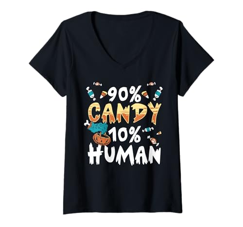 Damen 90% Candy 10% Human Halloween Design T-Shirt mit V-Ausschnitt Damen 90% Candy 10% Human Halloween Design T-Shirt mit V-Ausschnitt von Gruseliges 31. Oktober Design Halloween