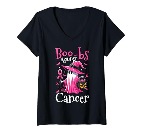 Damen Boo-Bs Agains Breast Cancer Awareness Halloween T-Shirt mit V-Ausschnitt Damen Boo-Bs Agains Breast Cancer Awareness Halloween T-Shirt mit V-Ausschnitt von Gruseliges 31. Oktober Design Halloween