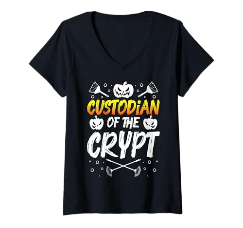Damen Custodian of The Crypt Halloween Design T-Shirt mit V-Ausschnitt Damen Custodian of The Crypt Halloween Design T-Shirt mit V-Ausschnitt von Gruseliges 31. Oktober Design Halloween