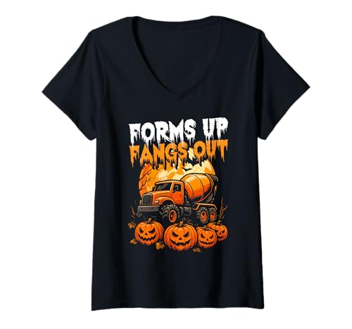 Damen Forms Up Fangs Out Concrete Crew Halloween Design T-Shirt mit V-Ausschnitt Damen Forms Up Fangs Out Concrete Crew Halloween Design T-Shirt mit V-Ausschnitt von Gruseliges 31. Oktober Design Halloween