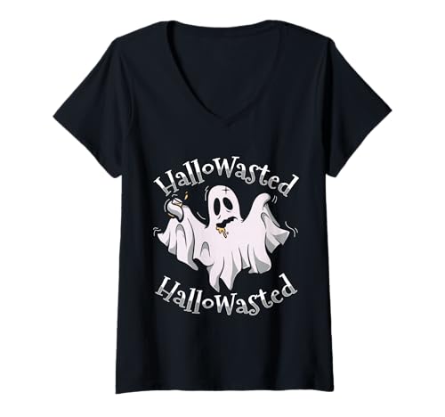 Damen Hallowasted Halloween Design T-Shirt mit V-Ausschnitt von Gruseliges 31. Oktober Design Halloween