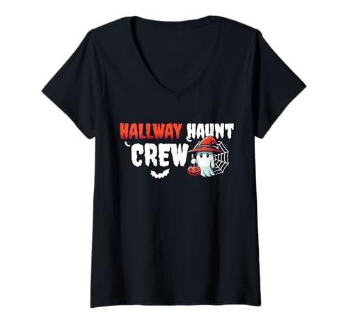 Damen Hallway Haunt Crew Custodian Halloween Design T-Shirt mit V-Ausschnitt von Gruseliges 31. Oktober Design Halloween