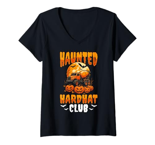Damen Haunted Hardhat Club Concrete Crew Halloween Design T-Shirt mit V-Ausschnitt von Gruseliges 31. Oktober Design Halloween
