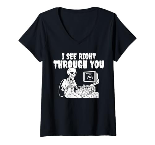 Damen I See Right Throug You Sonographer Halloween Design T-Shirt mit V-Ausschnitt Damen I See Right Throug You Sonographer Halloween Design T-Shirt mit V-Ausschnitt von Gruseliges 31. Oktober Design Halloween