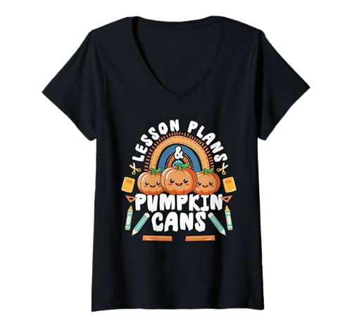 Damen Lesson Plans Pumpkin Cans Teacher Halloween Design T-Shirt mit V-Ausschnitt Damen Lesson Plans Pumpkin Cans Teacher Halloween Design T-Shirt mit V-Ausschnitt von Gruseliges 31. Oktober Design Halloween